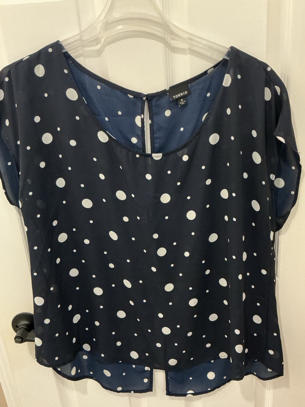Polka Dot Short Sleeve Blouse with buttons up the back